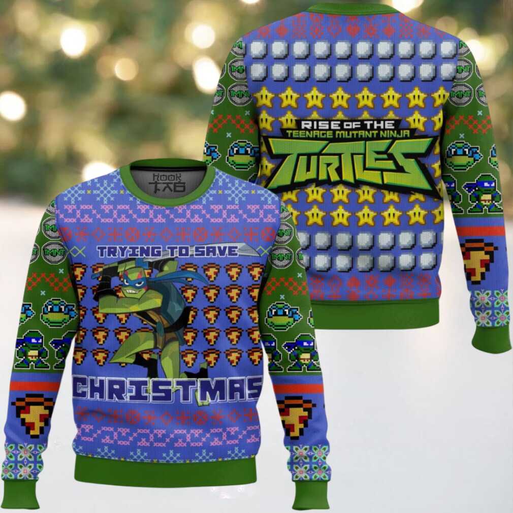 Leonardo Rise Of The Teenage Mutant Ninja Turtles Ugly Christmas Sweater, hoodie, sweater, long sleeve and tank top Leonardo Rise Of The Teenage Mutant Ninja Turtles Ugly Christmas Sweater - Detail View