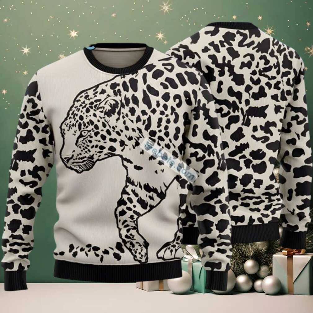 Leopard Pattern Ugly Christmas Sweater White Family Leopard Pattern Ugly Christmas Sweater White Family