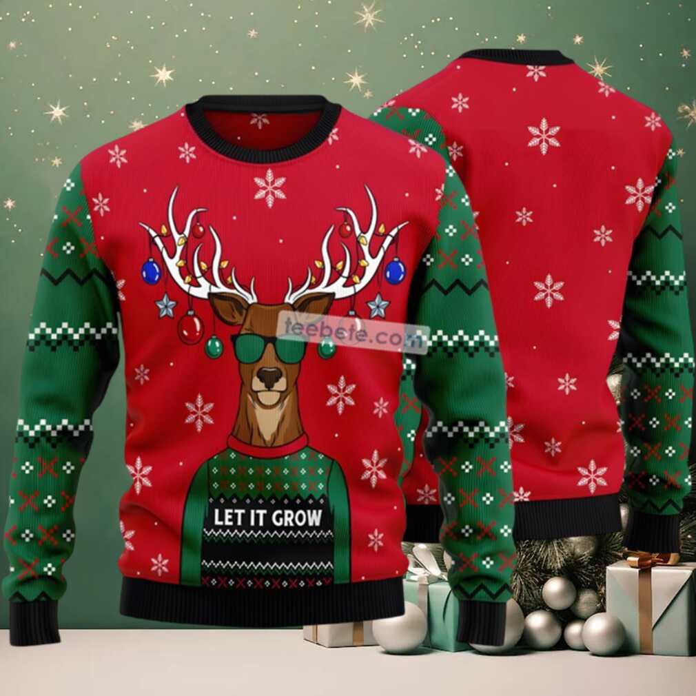 Let It Glow Cool Reindeer Face Ugly Christmas Sweater Red Holiday Let It Glow Cool Reindeer Face Ugly Christmas Sweater Red Holiday