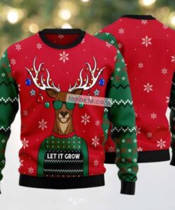 Let It Glow Cool Reindeer Face Ugly Christmas Sweater Red Holiday
