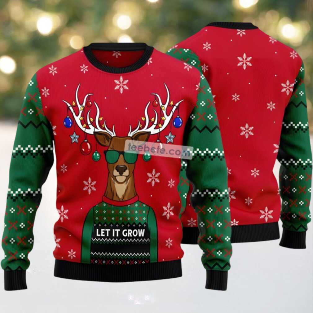 Let It Glow Cool Reindeer Face Ugly Christmas Sweater Red Holiday Let It Glow Cool Reindeer Face Ugly Christmas Sweater Red Holiday