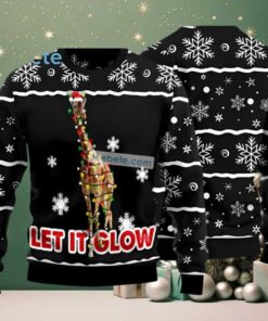 Let It Glow Giraffe Ugly Christmas Sweater Black Merry Christmas