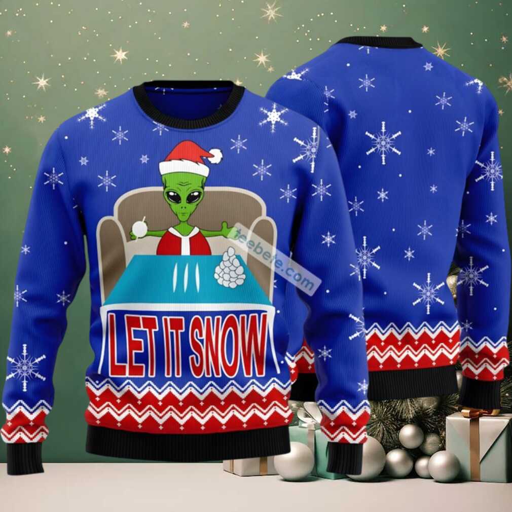 Let It Snow Alien Ufo Ugly Christmas Sweater Blue Family Let It Snow Alien Ufo Ugly Christmas Sweater Blue Family