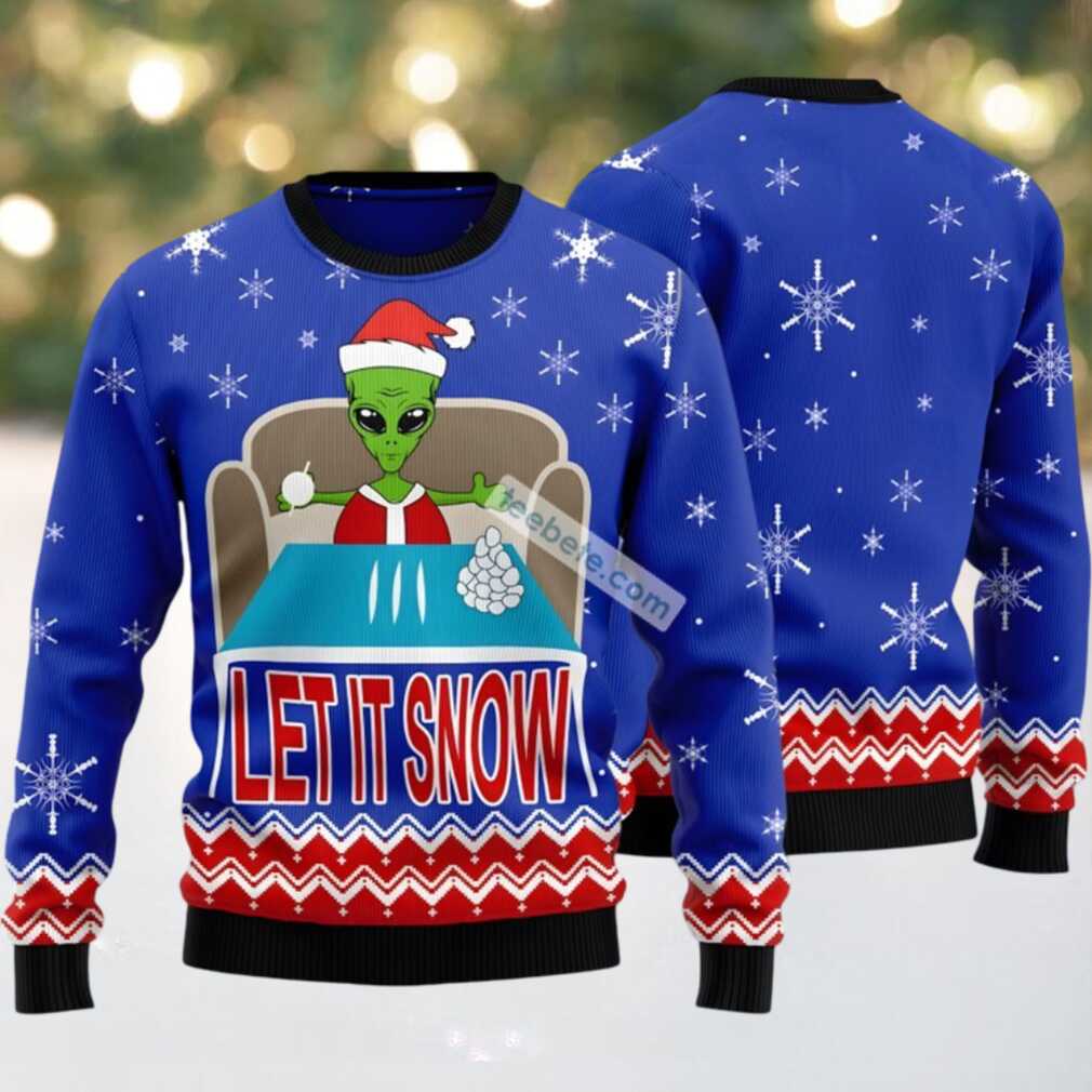 Let It Snow Alien Ufo Ugly Christmas Sweater Blue Family Let It Snow Alien Ufo Ugly Christmas Sweater Blue Family