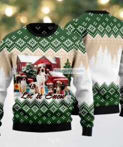 Let It Snow American Foxhound Ugly Christmas Sweater Green