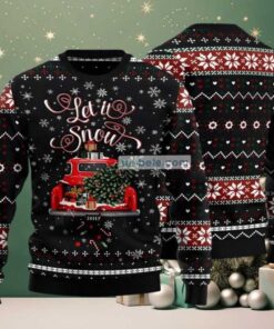 Let It Snow Red Truck Bring Xmas Tree Ugly Christmas Sweater Black Most