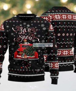 Let It Snow Red Truck Bring Xmas Tree Ugly Christmas Sweater Black Most, hoodie, sweater, long sleeve and tank top Let It Snow Red Truck Bring Xmas Tree Ugly Christmas Sweater Black Most