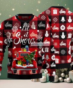 Let It Snow Truck Carrying Xmas Tree Ugly Christmas Sweater Red Vacation