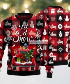 Let It Snow Truck Carrying Xmas Tree Ugly Christmas Sweater Red Vacation, hoodie, sweater, long sleeve and tank top Let It Snow Truck Carrying Xmas Tree Ugly Christmas Sweater Red Vacation