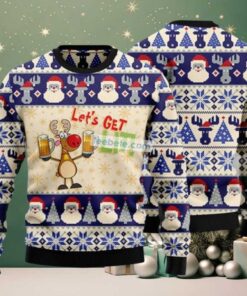 Lets Get Lit Beer With Red Nose Reindeer Ugly Christmas Sweater Ugliest