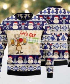 Lets Get Lit Beer With Red Nose Reindeer Ugly Christmas Sweater Ugliest