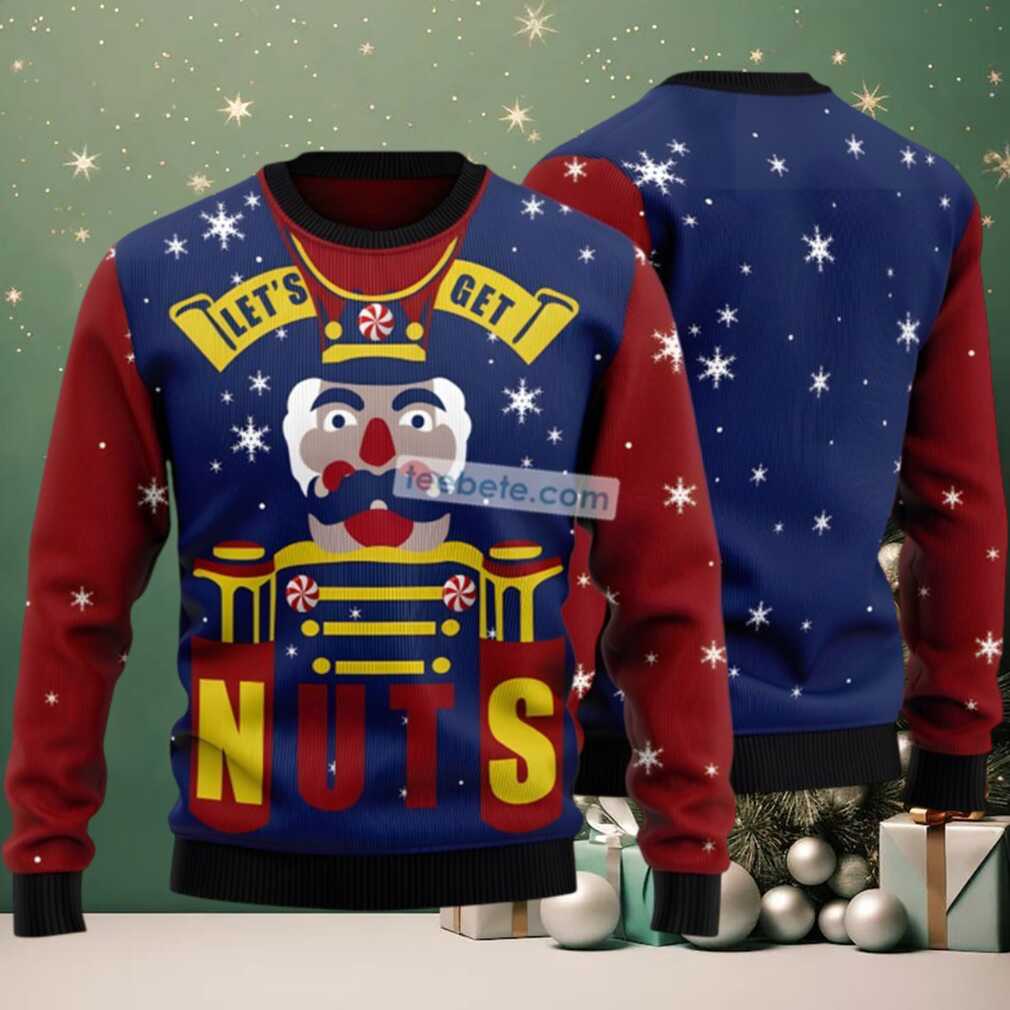 Lets Get Nuts Nutcracker Ugly Christmas Sweater Blue Red Ladies Lets Get Nuts Nutcracker Ugly Christmas Sweater Blue Red Ladies