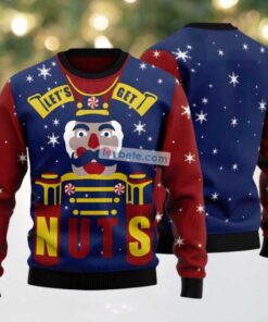 Lets Get Nuts Nutcracker Ugly Christmas Sweater Blue Red Ladies