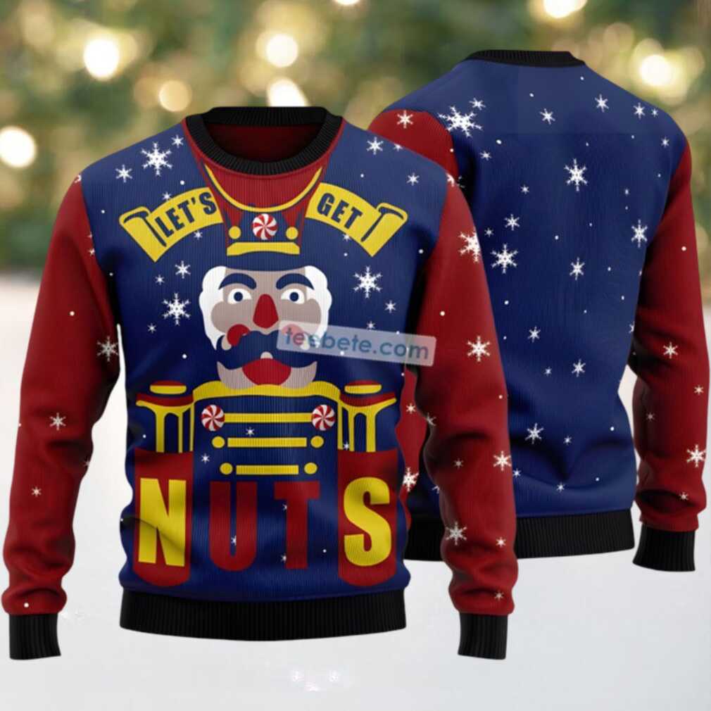 Lets Get Nuts Nutcracker Ugly Christmas Sweater Blue Red Ladies Lets Get Nuts Nutcracker Ugly Christmas Sweater Blue Red Ladies