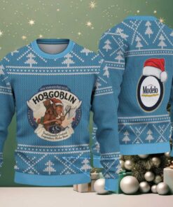 Light Blue Christmas Tree Pattern “Hobgoblin & Modelo Beer Crossover” Ugly Sweater