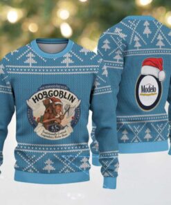 Light Blue Christmas Tree Pattern “Hobgoblin & Modelo Beer Crossover” Ugly Sweater