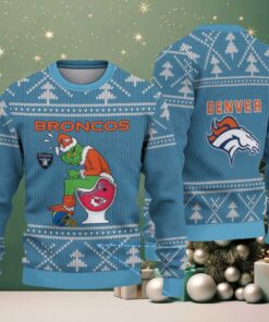 Light Blue Denver Broncos Grinch Toilet Christmas Tree Pattern Vintage Ugly Christmas Sweater Light Blue Denver Broncos Grinch Toilet Christmas Tree Pattern Vintage Ugly Christmas Sweater
