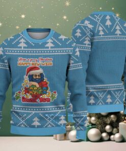 Light Blue Grateful Dead Jerry Christmas Santa with White Tree Knit Pattern Vintage Ugly Christmas Sweater