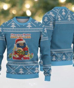 Light Blue Grateful Dead Jerry Christmas Santa with White Tree Knit Pattern Vintage Ugly Christmas Sweater