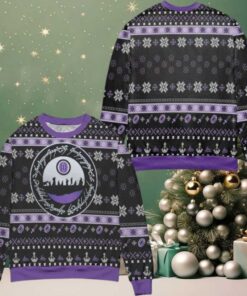 Lord Of The Rings Pattern Snowflake Ugly Christmas Sweater Black Purple