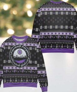 Lord Of The Rings Pattern Snowflake Ugly Christmas Sweater Black Purple