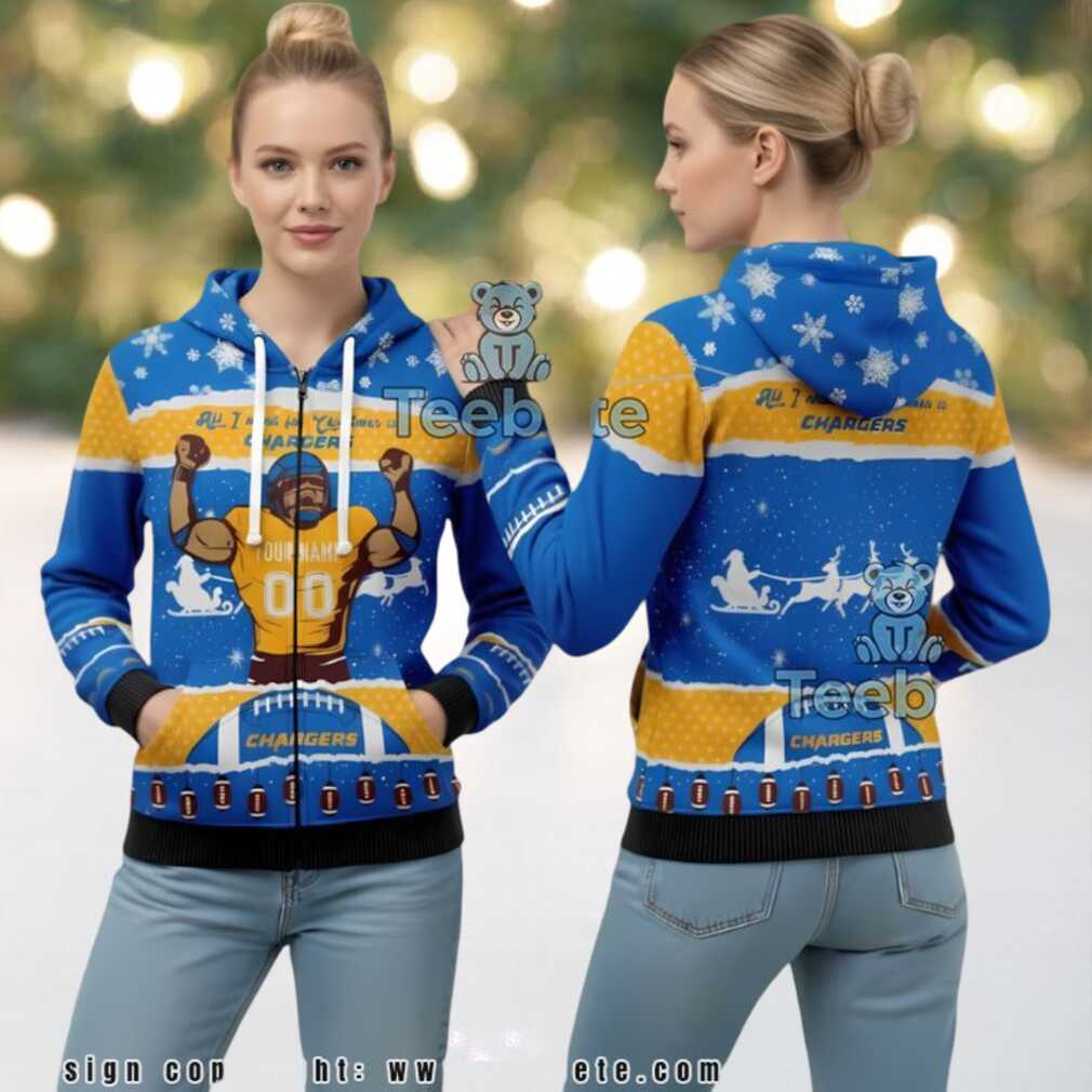 Los Angeles Chargers All I Want For Christmas Ugly 3D Hoodie Los Angeles Chargers All I Want For Christmas Ugly 3D Hoodie