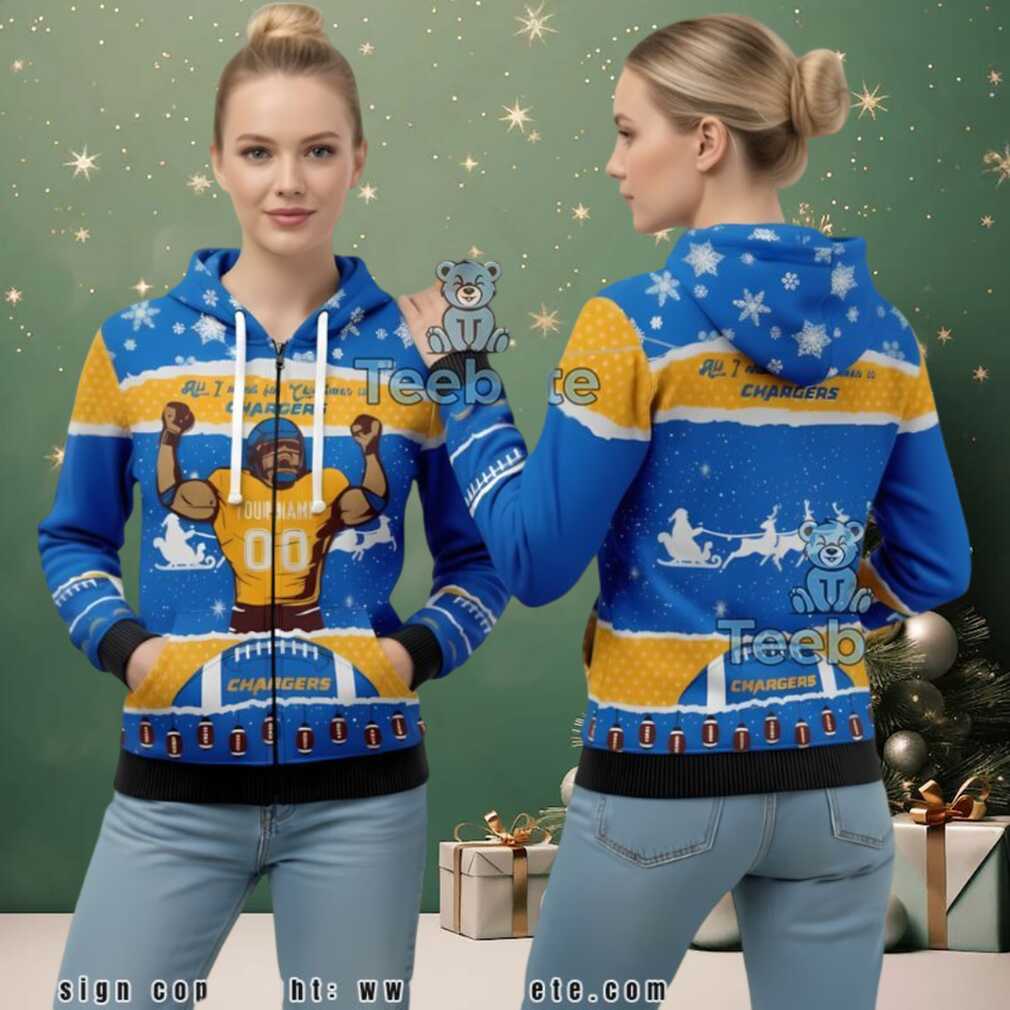 Los Angeles Chargers All I Want For Christmas Ugly 3D Hoodie Los Angeles Chargers All I Want For Christmas Ugly 3D Hoodie
