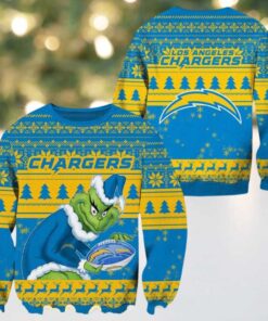 Los Angeles Chargers Football With Grinch NFL Ugly Christmas Sweater Gift For Holiday 2025