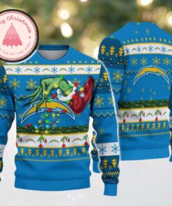 Los Angeles Chargers Special Grinchs Hand Football 2025 Knitted NFL Ugly Christmas Sweater