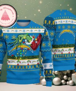 Los Angeles Chargers Special Grinchs Hand Football 2025 Knitted NFL Ugly Christmas Sweater