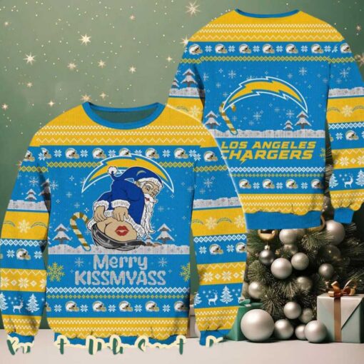 Los Angeles Chargers x Santa Claus Merrykissmyass Funny 2025 Personalized Christmas Ugly Christmas Sweater Gift For Men And Women