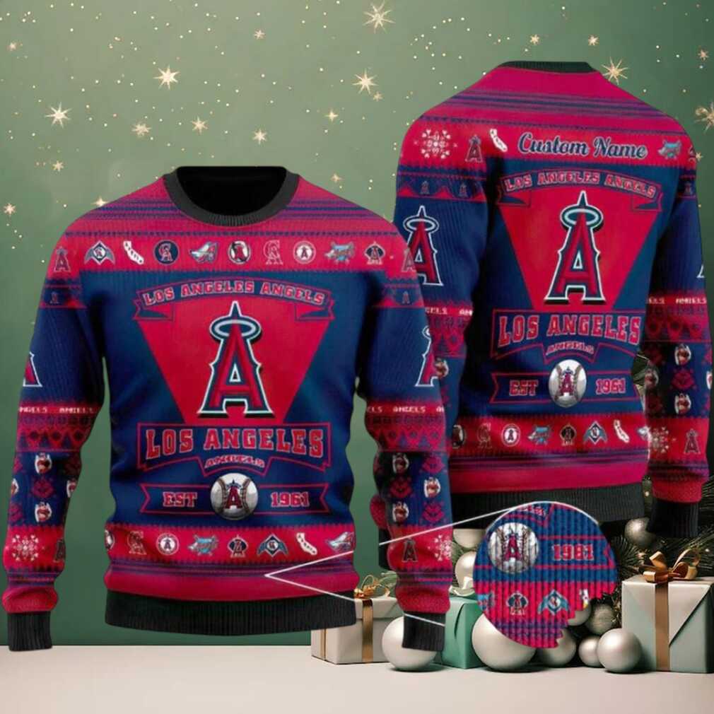 Los Angeles Dodgers Football Team Logo Custom MLB Ugly Christmas Sweater Los Angeles Dodgers Football Team Logo Custom MLB Ugly Christmas Sweater