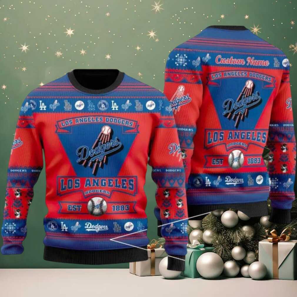 Los Angeles Dodgers Logo Custom Name For Football Fans MLB Ugly Christmas Sweater Los Angeles Dodgers Logo Custom Name For Football Fans MLB Ugly Christmas Sweater