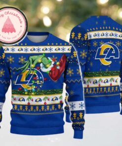 Los Angeles Rams NFL With Special Grinchs Hand Football Christmas 2025 Trendy Ugly Sweater For Holiday Season