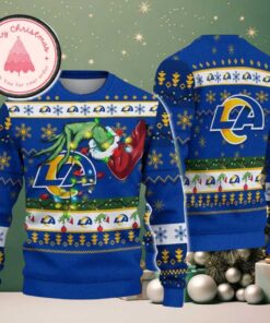 Los Angeles Rams NFL With Special Grinchs Hand Football Christmas 2025 Trendy Ugly Sweater For Holiday Season