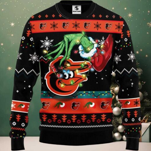 MLB Baltimore Orioles Grinch Hand Ugly Christmas Sweater