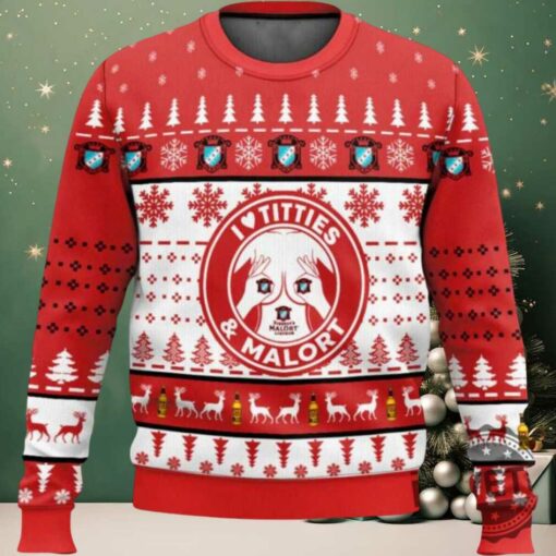 Malort Titties Funny Ugly Christmas Sweater