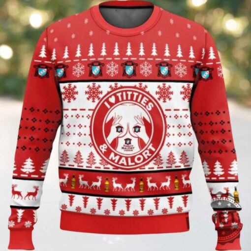 Malort Titties Funny Ugly Christmas Sweater
