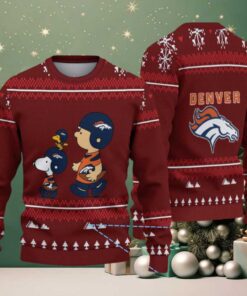 Maroon Denver Broncos Snoopy and Charlie Brown Christmas Tree Pattern Vintage Ugly Christmas Sweater