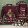 Brown, Light Blue & White Zigzag Snowflake Pattern “Busch Light Grinch Drunk” Ugly Christmas Sweater