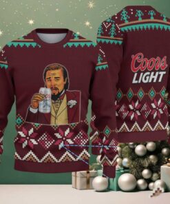 Maroon & Green Snowflake Pattern “Leonardo Holding Coors Light” Ugly Christmas Sweater – Coors Light Edition