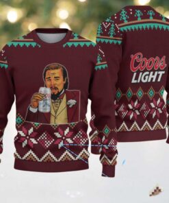 Maroon & Green Snowflake Pattern “Leonardo Holding Coors Light” Ugly Christmas Sweater – Coors Light Edition