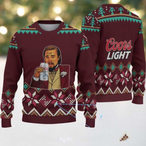 Maroon & Green Snowflake Pattern “Leonardo Holding Coors Light” Ugly Christmas Sweater – Coors Light Edition