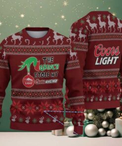Maroon & Red Reindeer Pattern “The Grinch Stole My Coors Light” Ugly Christmas Sweater