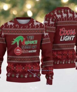 Maroon & Red Reindeer Pattern “The Grinch Stole My Coors Light” Ugly Christmas Sweater