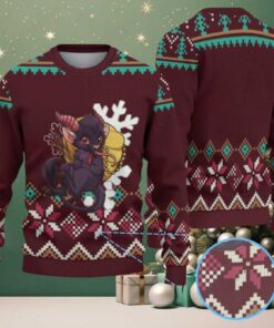 Maroon Snowflake Pattern “Cute Krampus Christmas Devil” Ugly Sweater