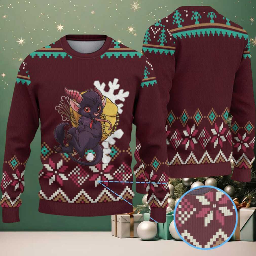 Maroon Snowflake Pattern “Cute Krampus Christmas Devil” Ugly Sweater Maroon Snowflake Pattern “Cute Krampus Christmas Devil” Ugly Sweater