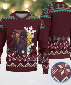 Maroon Snowflake Pattern “Cute Krampus Christmas Devil” Ugly Sweater