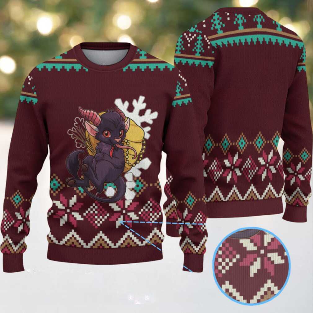 Maroon Snowflake Pattern “Cute Krampus Christmas Devil” Ugly Sweater Maroon Snowflake Pattern “Cute Krampus Christmas Devil” Ugly Sweater