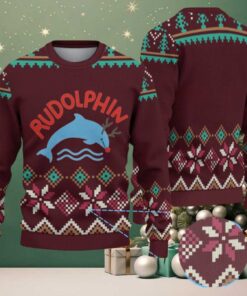 Maroon Snowflake Pattern “Rudolphin Miami Dolphins” Ugly Christmas Sweater